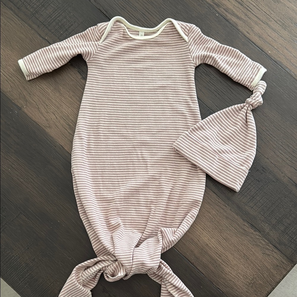 Quincy Mae Pink Striped Baby Gown and Hat Set